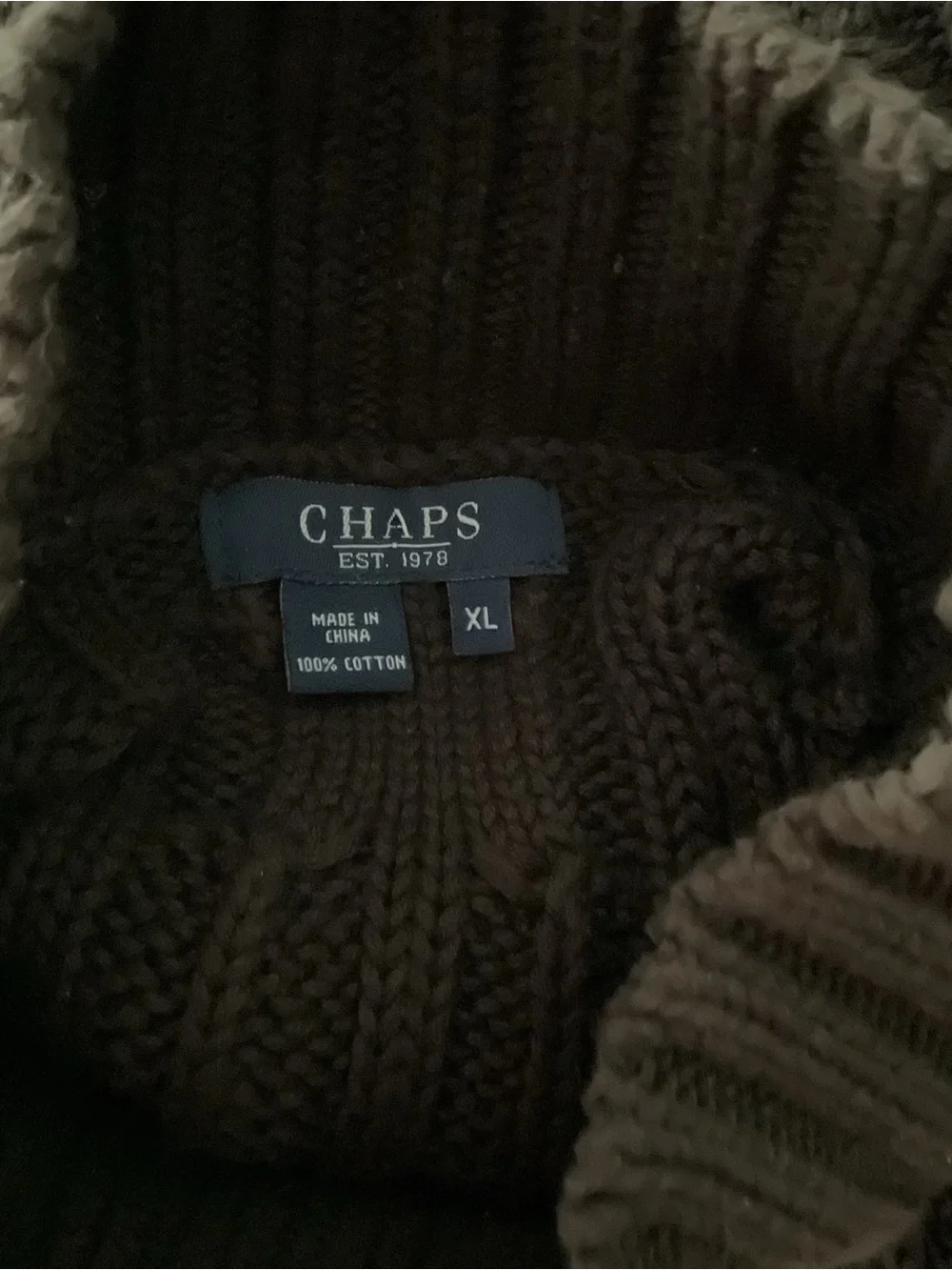 Chaps Brown Cable Knit Mock Neck Sweater